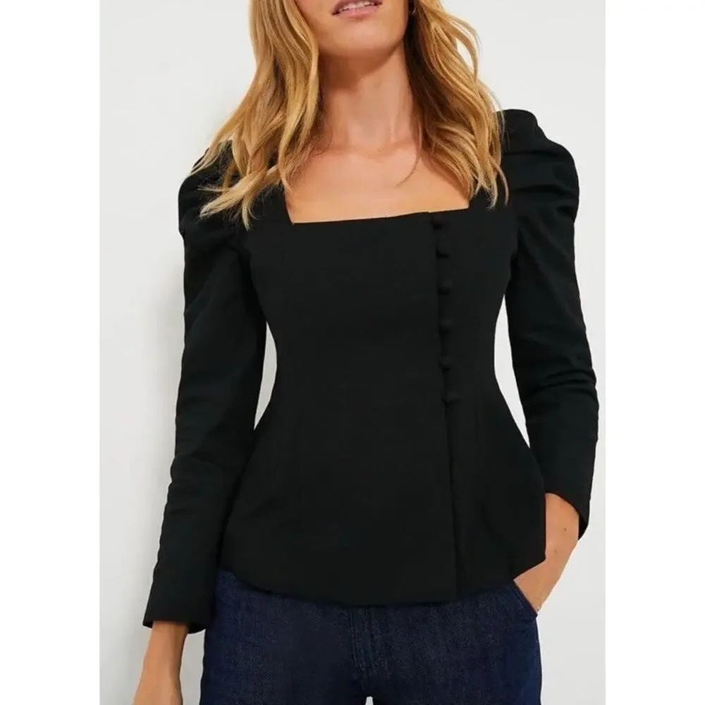 Tuckernuck NEW Black Calla Structured Puff Sleeve Princess Cut Blouse Xsmall